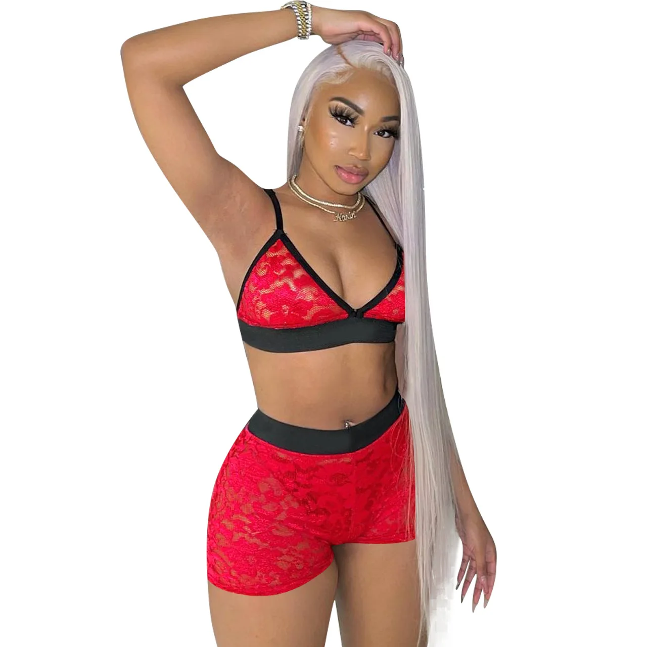 AOMA Customize logo Ladies sexy lace breathable two-piece high quality sexy lingerie set