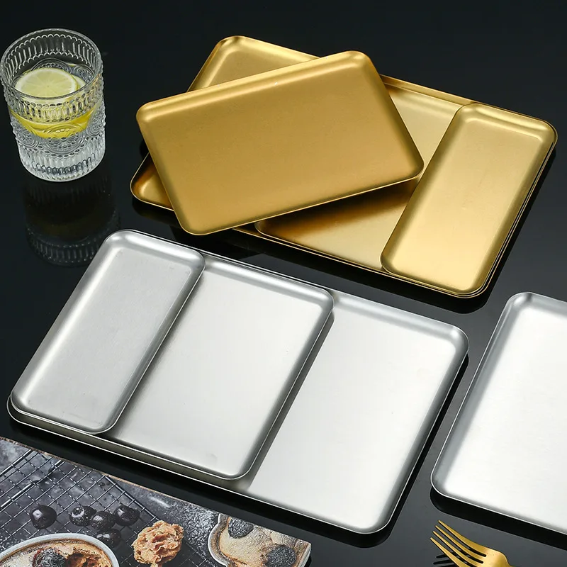 304 Silver Square Stainless Steel Rimless Plate Flat Bottomed Snack Coffee Tray Meal Tray Dishes Plates Flat Bottomed Tray
