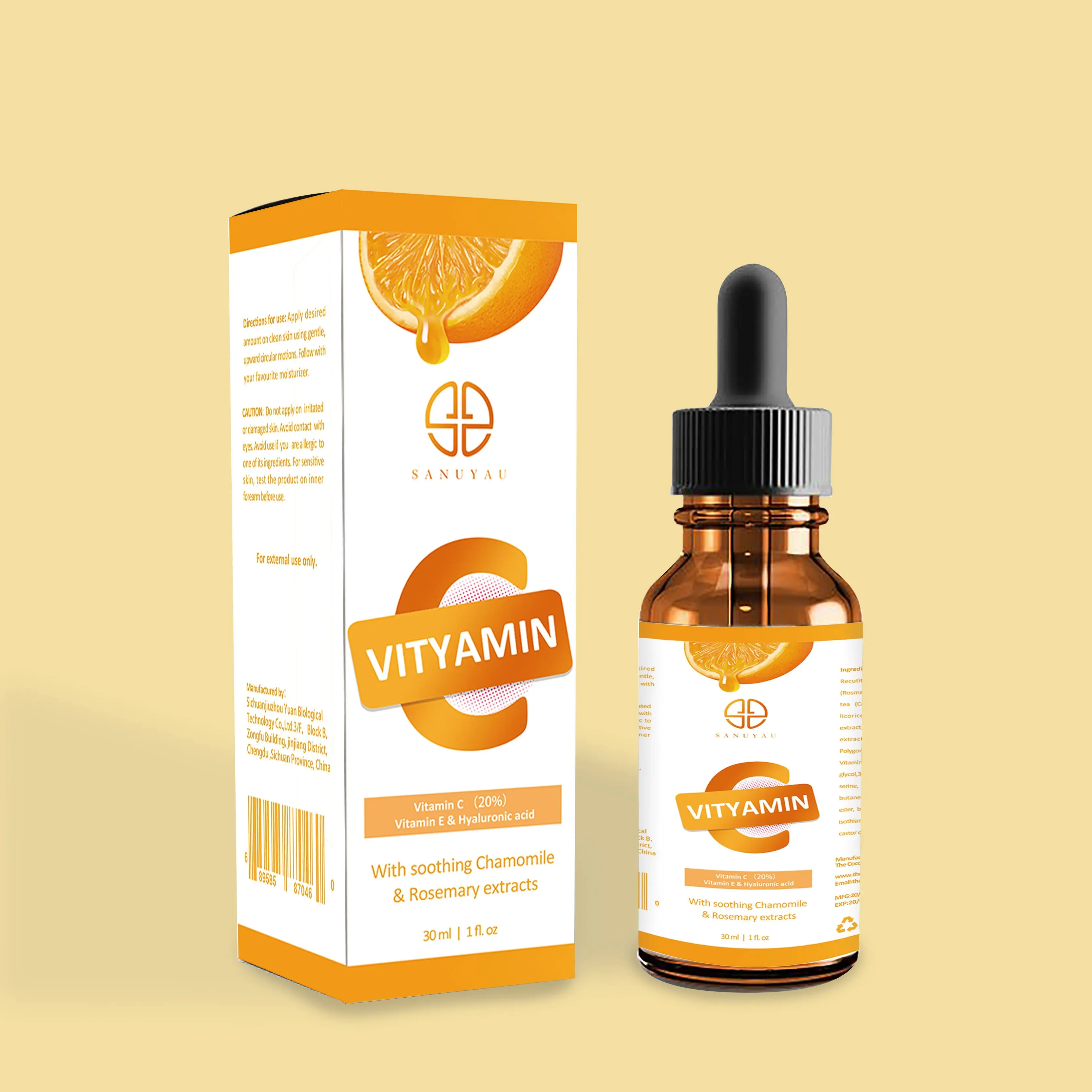 OEM whitening face skin care pure Natural Vitamin C Hyaluronic Acid Serum