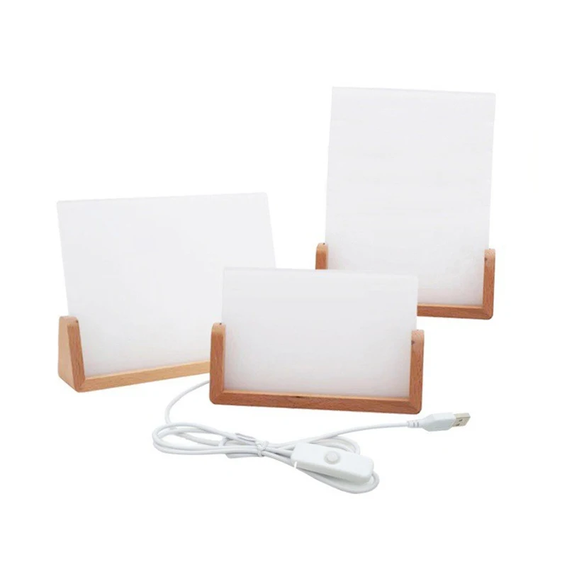 U Shape LED wooden base sublimation acrylic photo panel customized light up desktop memorial photo frame