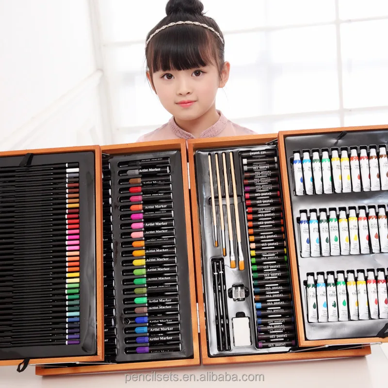 2021 High Quality Professional 174 pcs  2021 High Quality Professional Acrylic Paint Art Wooden Set for kids For Kids