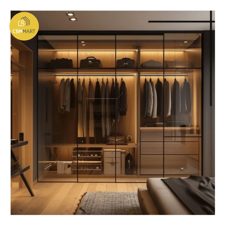 CBMmart Wardrobes Bedroom Furniture Dressing Room Swing Glass Door with Drawers Cloakroom Wardrobe SystemWalk In Closet Cabinet