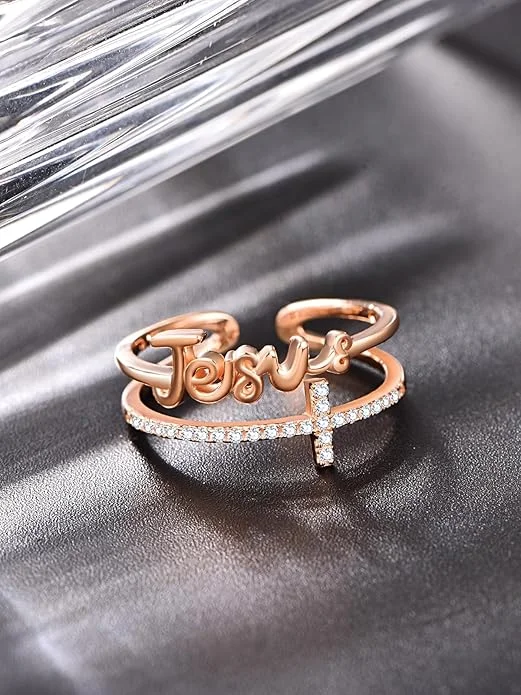Hot sales Sterling Silver Adjustable Rings Fearless/Faith/Jesus Ring Christian Religious Rings Confirmation Jewelry Gifts