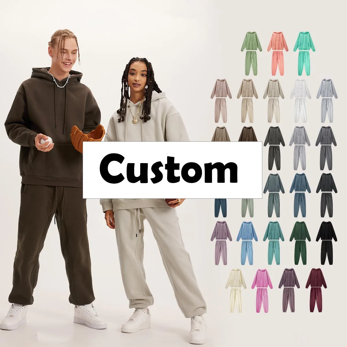 Custom logo100% Cotton Sweat Suits Two Piece Oversized french terry oversized puff print men tracksuit