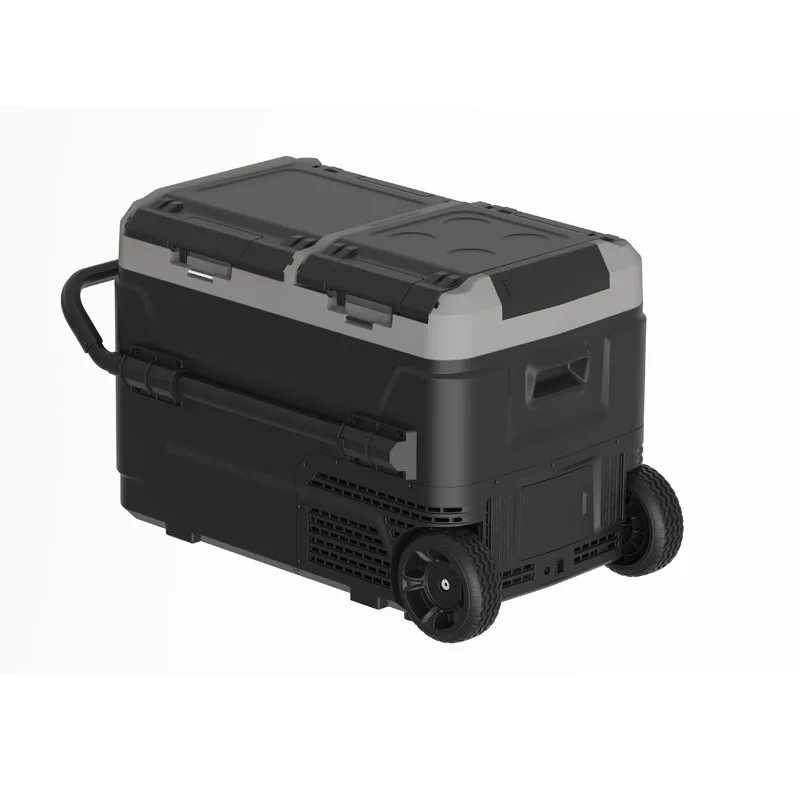 Portable car fridge with solar battery 50L car freezer fridge DC 12/24V cooler box with USB dual zone mini fridge