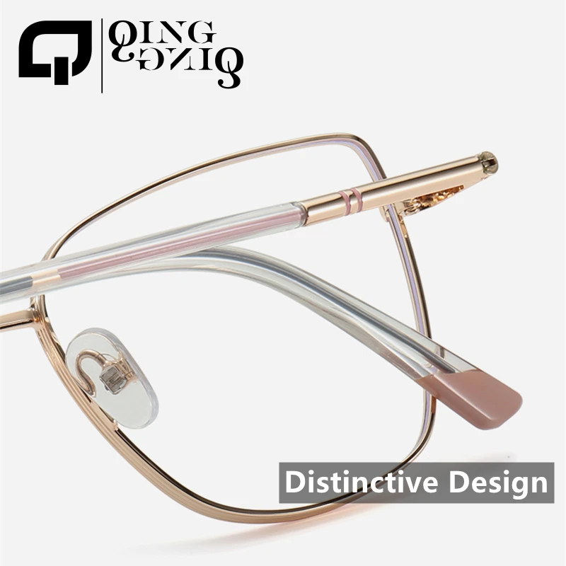 new women girls optical specs 2025 orange beige gold cat eye metal montures de lunettes anti uv400 blu light blocking glasses