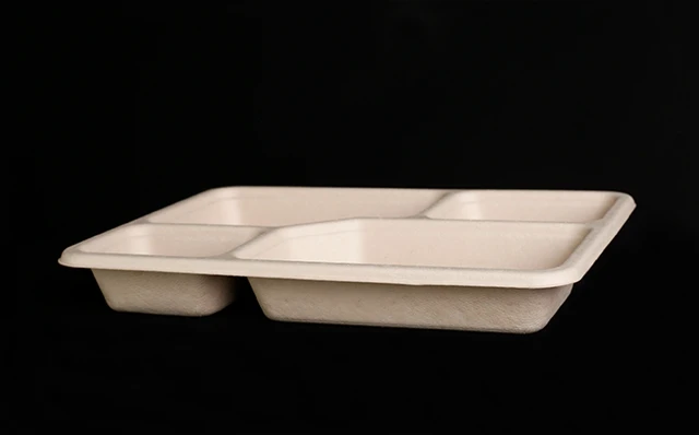 700ML Disposable Biodegradable food boxes takeaway packaging disposable 4 Compartments Lunch Box tableware