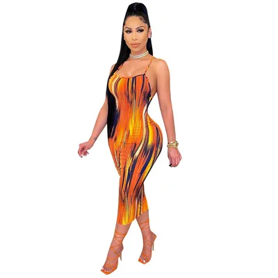 New Arrival Streetwear Printing Sleeveless Strap Backless Ladies Women Summer Clothes 2022 Casual Women Clothing Sun Dresses