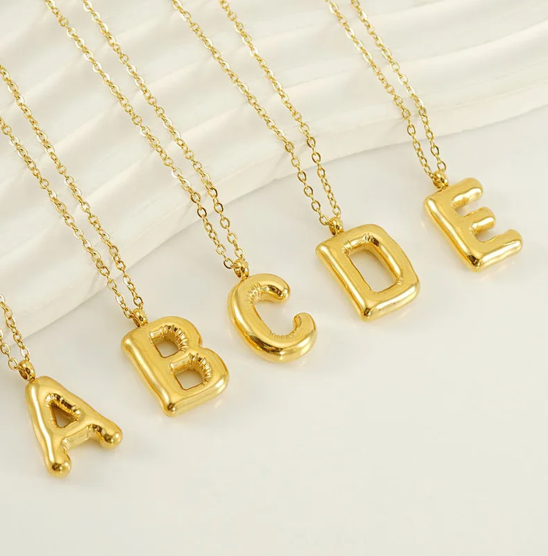 New glossy stainless steel bubble letter necklace for women Instagram niche all-match titanium steel 26 letter pendant necklace