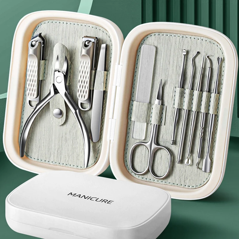 Premium Portable Travel Case Luxury Gifts 9 piece Magnet Case Manicure Set Nail Kit For Him
