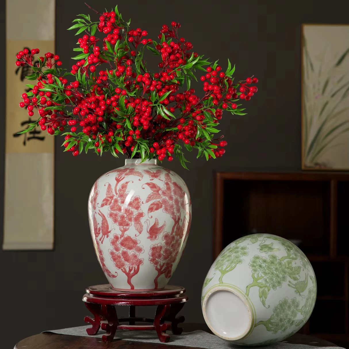 HomeWares Christmas Decorative round Bottles Pottery Ceramic & Porcelain Vases with Transparent Glaze Stone Type