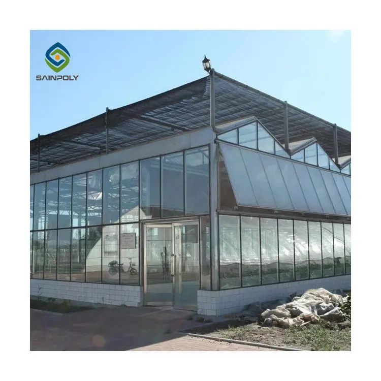 Agricultural smart equipment commercial galvanized steel frame large venlo multi-span glass greenhouse farm price for sale