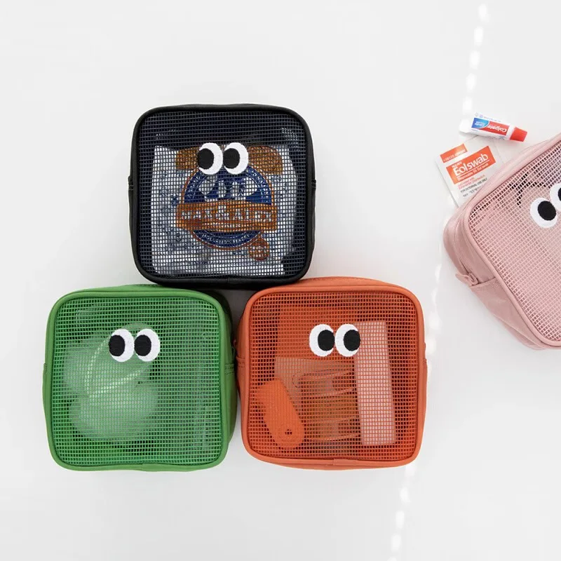 Hollowed Out Mesh Makeup Case Desktop Organizing Storage Bag Fashion Cable Storage Bag Large Capacity Cartoon Cosmetic Case