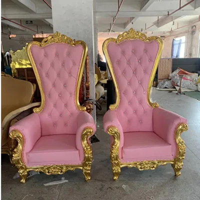 King and Queen High Back Cheaper Pink King Sliver Throne Chairs High Back Royal Luxury Wedding Chair for Groom and Bride