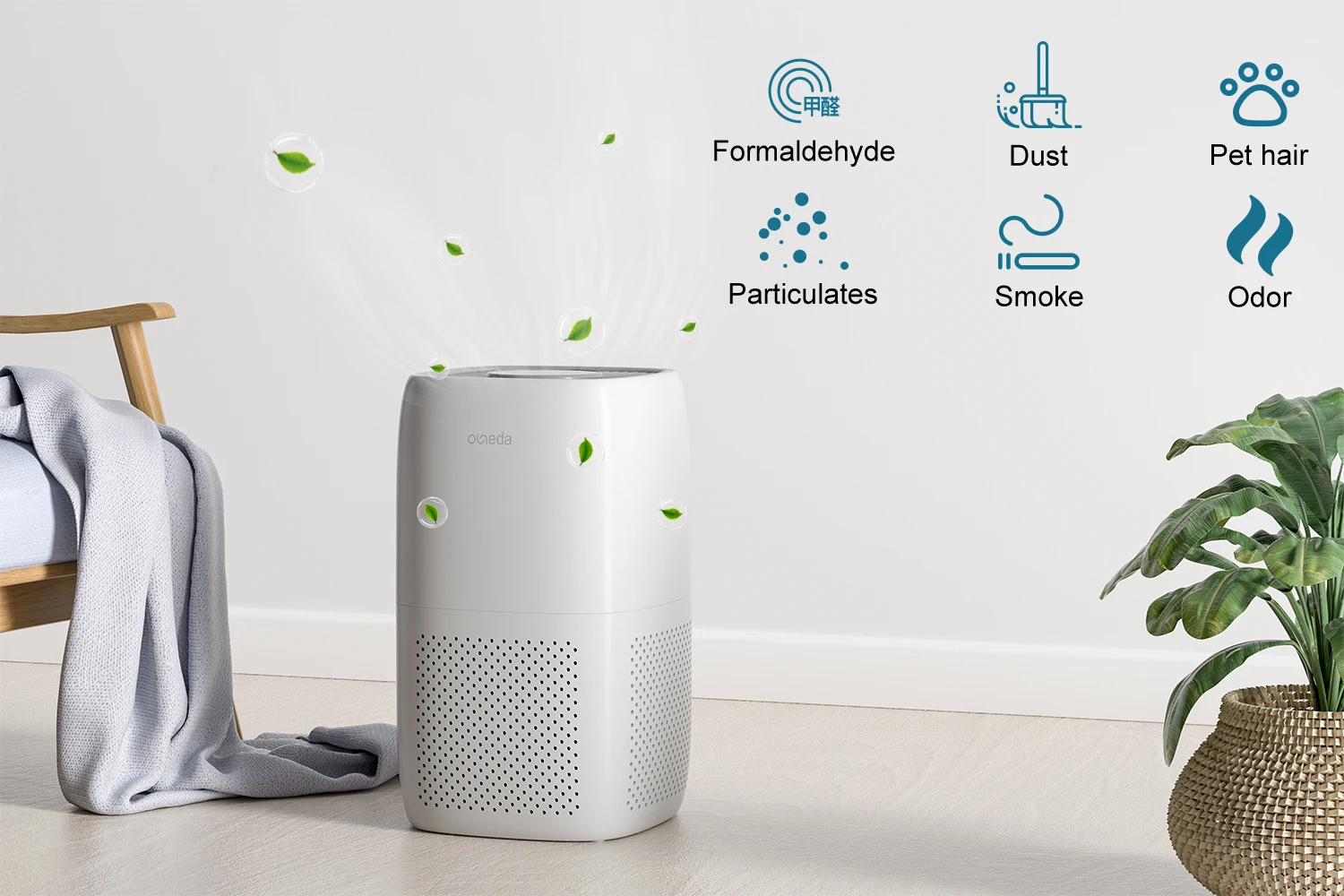 Ouneda OEM Amazon Hot Selling Desktop 3 Speeds Aromatherapy HEPA13 Filter CDAR100 Black And White HY1800 Home Air Purifier