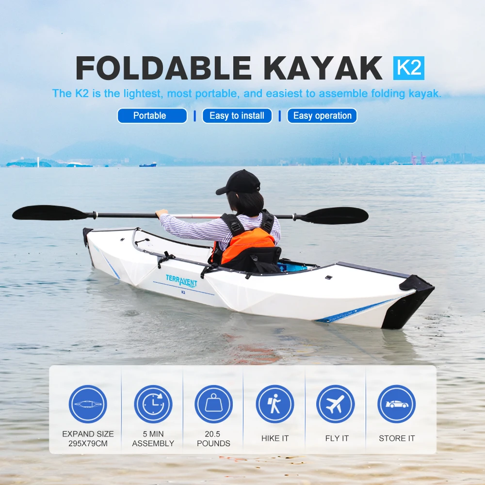 Amazon Hot Seller PVC Foldable portable water sports sea folding kayak tandem fishing fold canoe kayaks