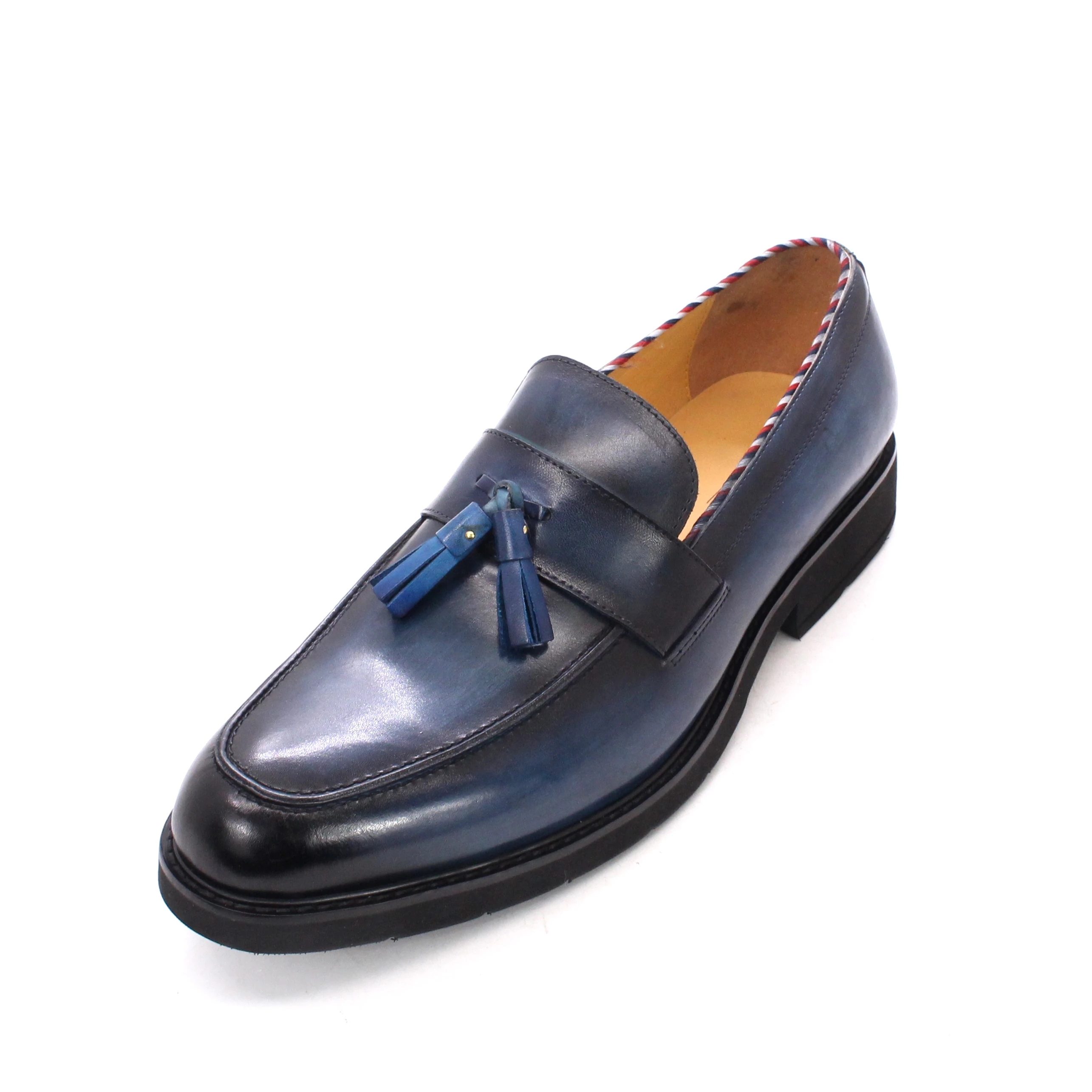 Hand Crafted Blue Casual Shoe Men Height Increasing Genuine Leather Men Simple Fashion Loafers Shoes