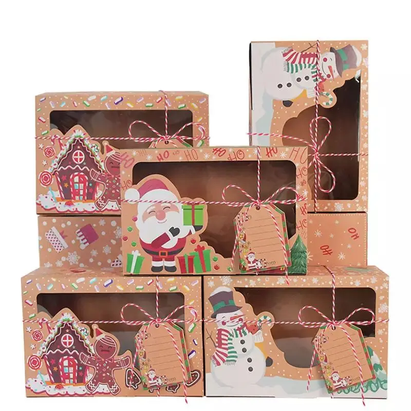 Merry Christmas Cookie Boxes Cupcake Brownies Christmas Paper Bakery Treat Boxes For Packaging