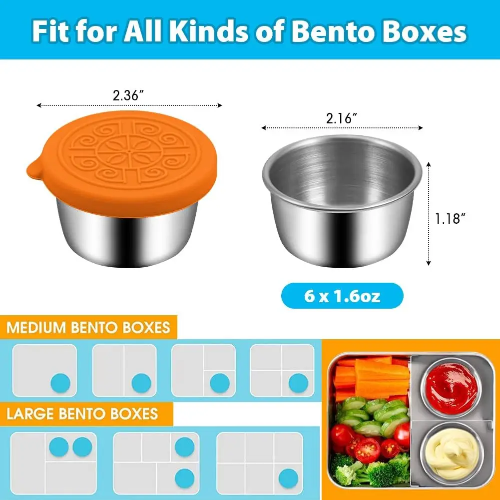 1.6 oz Stainless Steel Condiment Cup Reusable Dipping Sauce Cups Container With Silicone Lid