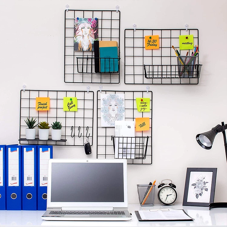 Hanging Black Metal Wall Wire Grid Panel DIY Pictures Wall Display For Home Office Kitchen Decor