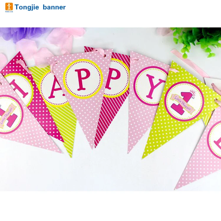 Customized Happy Birthday Party Paper Banner Or Fabric Bunting Flag