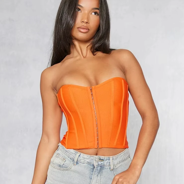 Women Bustier Shapewear Strapless Ladies Summer One Shoulder Solid Color Single-Breasted Sexy Plain Corset Crop Tops Tube Top