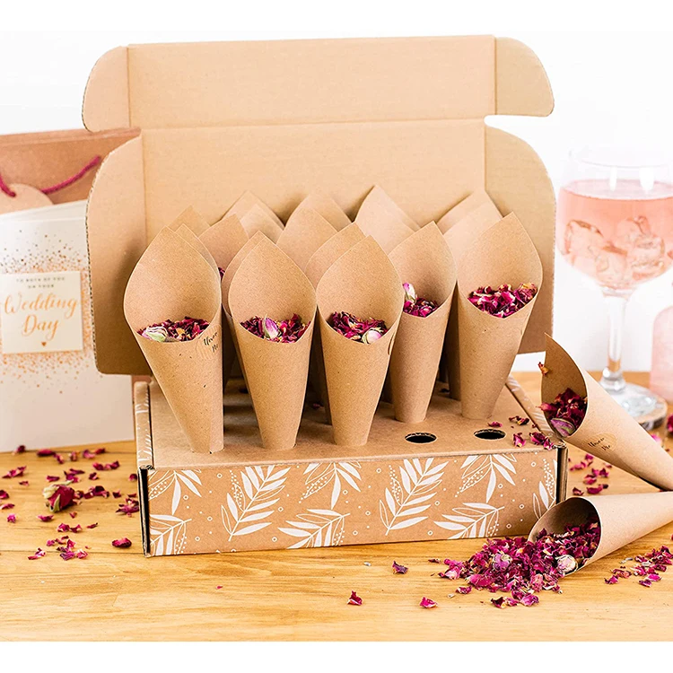 Eco Ice Cream French Fry Waffle Egg Wedding Confetti Cone Stand Packaging Box Tray Holder Kraft Shipping Mailer Box