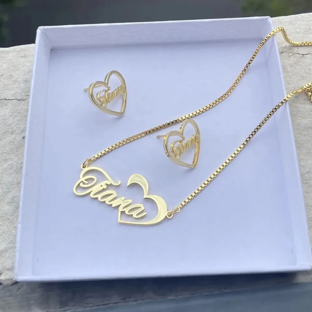 wholesale stainless steel jewelry set Jewelry Set Custom Name Pendant Engraving Letter Bracelet For Children Bab