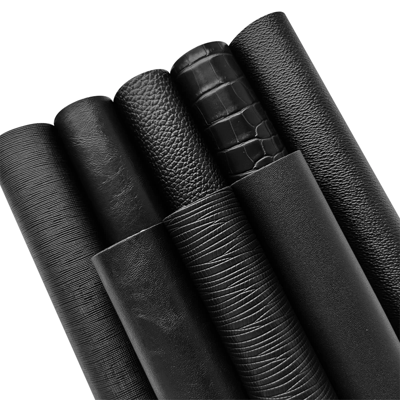 All Black Series Texture Embossed Synthetic Faux Leather Fabric Cotton Backing for Making Upholstery Garment Accessories