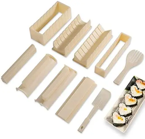 
Beige Color 10 PCS Sushi Set Professional Plastic Sushi Maker Tool Deluxe Edition Home Sushi Making Kit with English Manual 