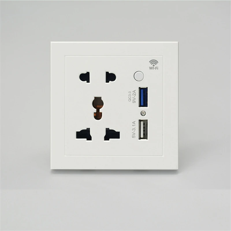 Tuya Smart Life App 86mm 5 hole 10A UK Wireless WiFi Smart Universal Wall Outlet Socket with 2 USB port