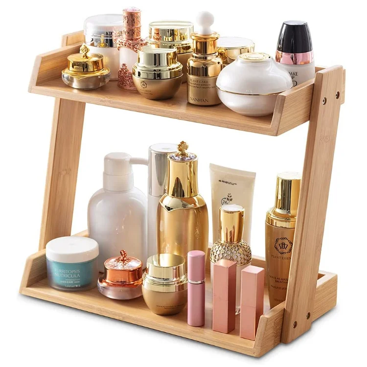 2 layers bamboo bathroom countertop vanity storage bathroom counter organizer