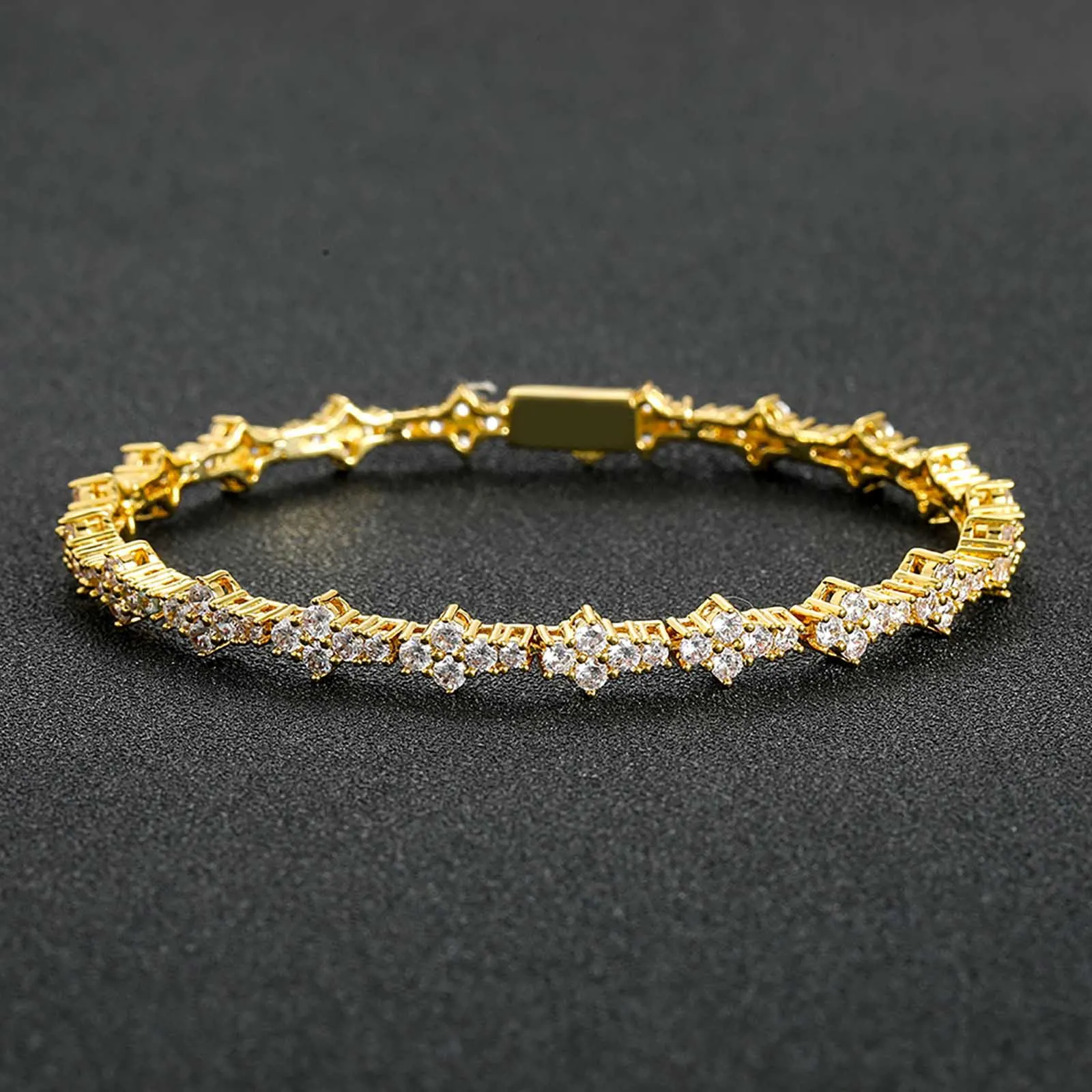 European and American plum blossom tennis chain men hip-hop bracelet zircon fashion brand spring buckle jewelry