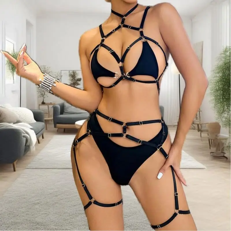 Sissy Bilizna Set Sensual Lingerie Naked Baby Dolls Erotic Suit Cut Out Halter Bra Fantasy Bandage Bilizna Set