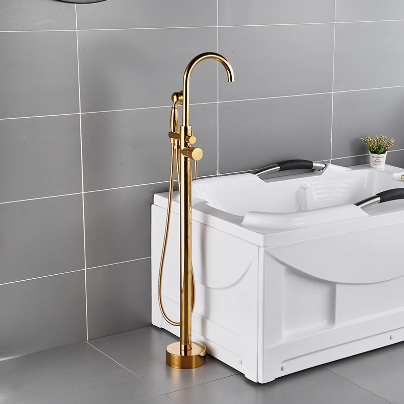 freestanding Bathtub Shower Faucets gold floor tub standing bath showers bathroom Water taps Shower Mixer Tap bathtub faucet set