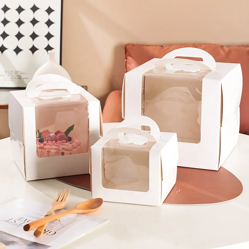Wholesale 5/6/8 Inch Portable Birthday Cake Paper Box With Transparent Window Plastic cake box