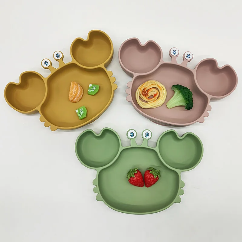 New Design 6 Pieces Food Grade Non-toxic Complementary Food Crab Plate Tableware Bpa Free Baby Silicone Baby Feeding Set