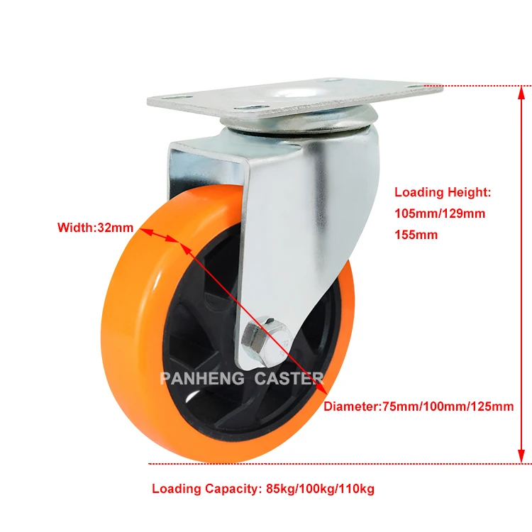 
High Quality Medium Duty 3 Inch 4 Inch 5 Inch Orange PVC Caster Wheel 