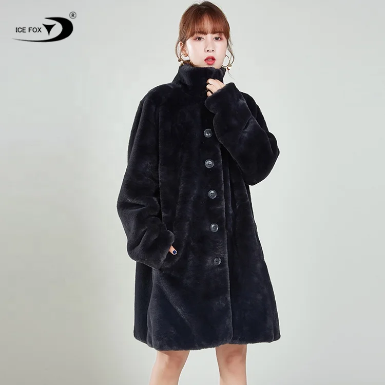 Популярное зимнее женское меховое пальто, толстая Длинная черная шуба из кроличьего меха, Женское пальто из искусственного меха