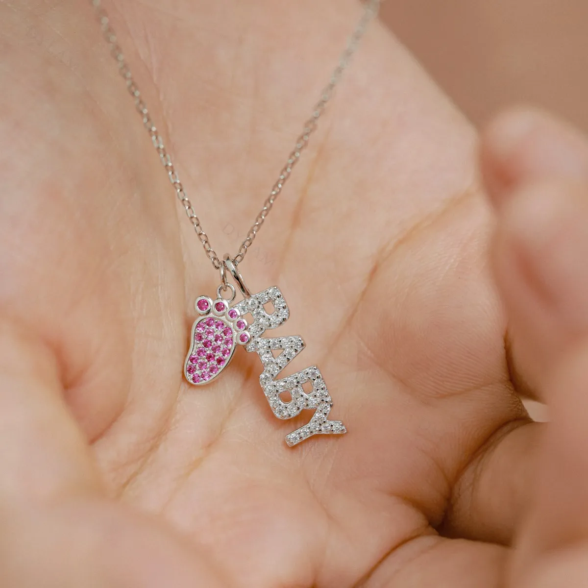 Dylam Mommy of an Angel Necklace Baby Infant Child Foot Print S925 Silver Memorial necklace Sympathy Gift with MAMA letter
