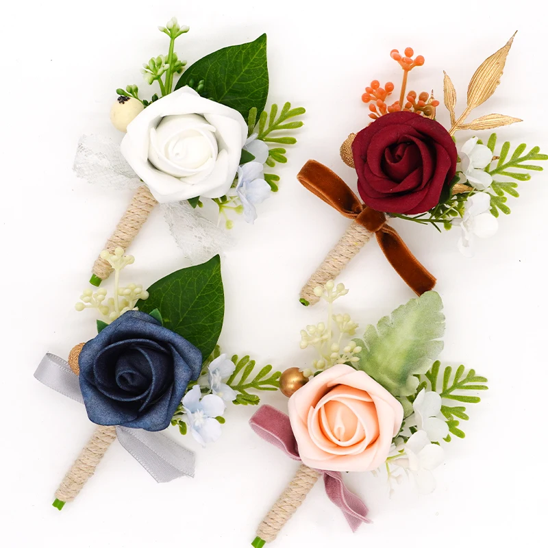 Handmade Boutonnieres Artificial Flowers Brooch Banquet Corsage With Groom Flower For Wedding
