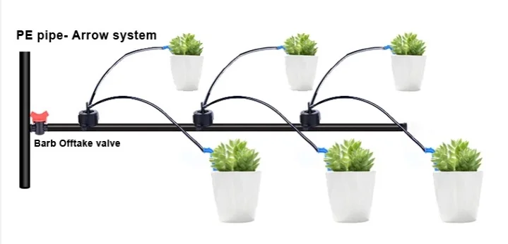 Factory Price 2/4 Ways Split Irrigation Straight PC Drip Stake Bend Arrow Dripper With 50cm Length Tube