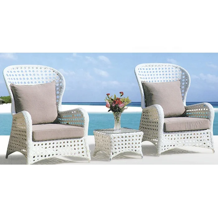 new design white patio balcony coffee shop beach outdoor 3pcs set wicker leisure lounger chairs
