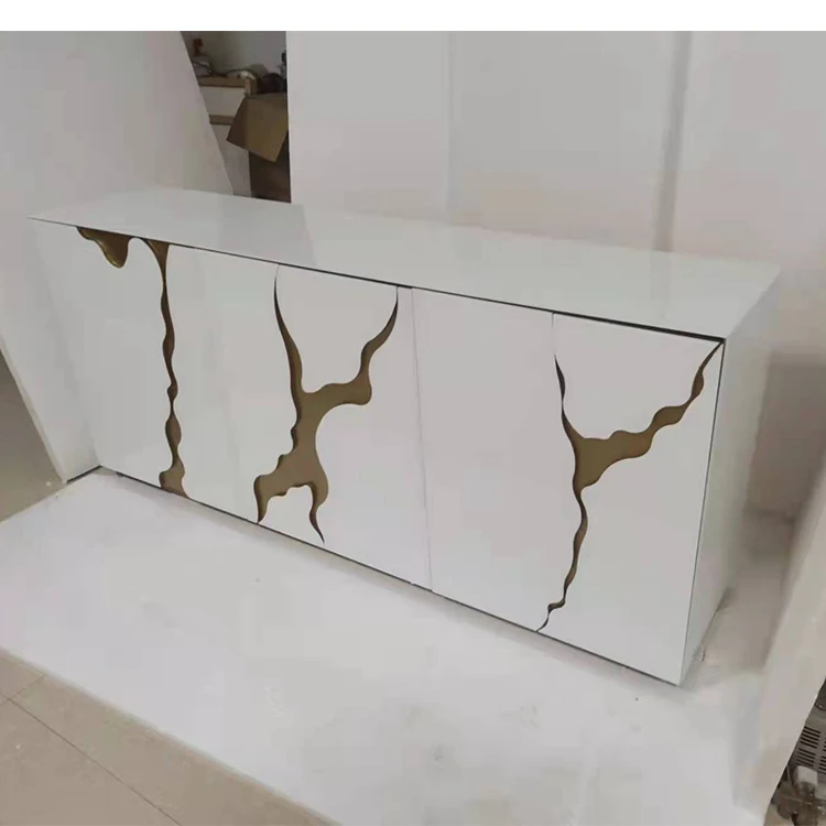 European Amazon Best Seller High Quality  luxury Furniture Modern  cabinet dresser 3 door White mirror Crush diamond Draw