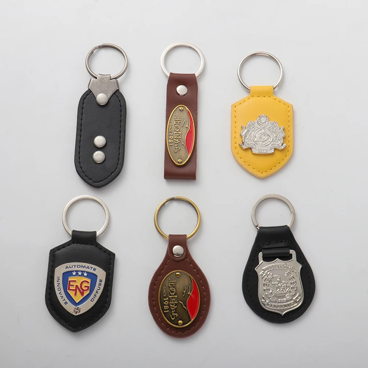 Custom Design Leather Keyring Pu Leather Keychain with 3D Badge Zinc Alloy Leather Key Holder Light Keychain ACE Custom Size