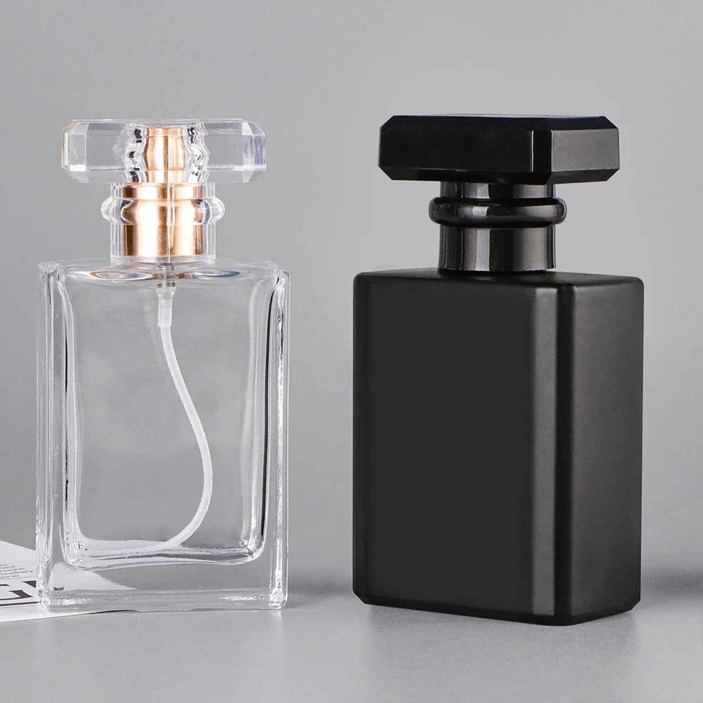 30ml 50ml Empty Black Clear Luxury Beautiful High Quality Rectangle Shape Empty Spray Botol Parfum Glass Perfume Bottle