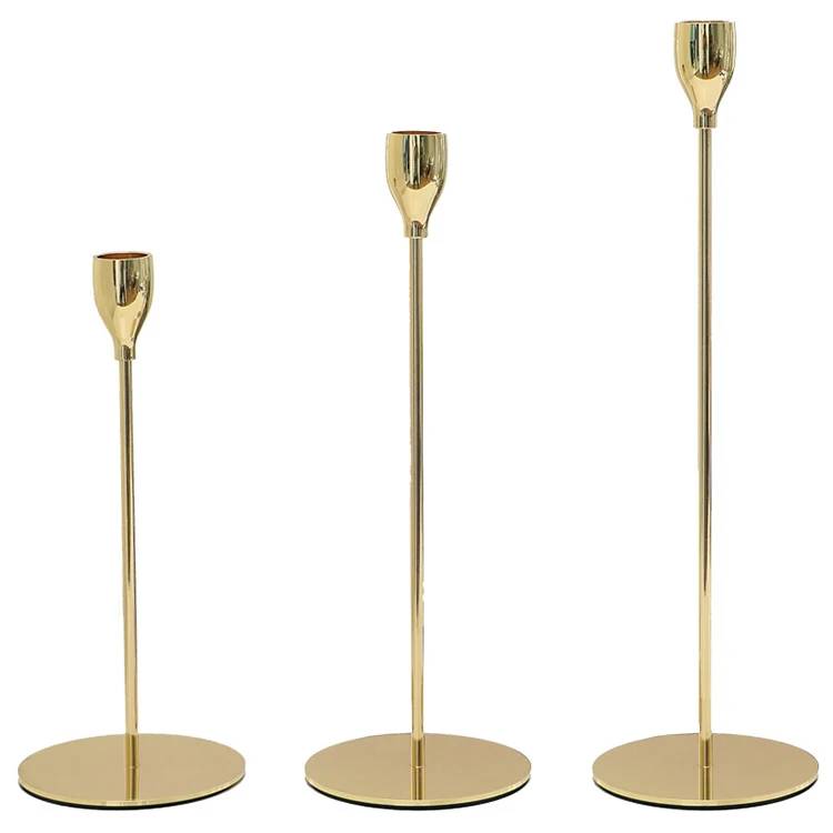 Flameless Wedding Decor candles warm-white flickeirng long taper with black gold candle holders