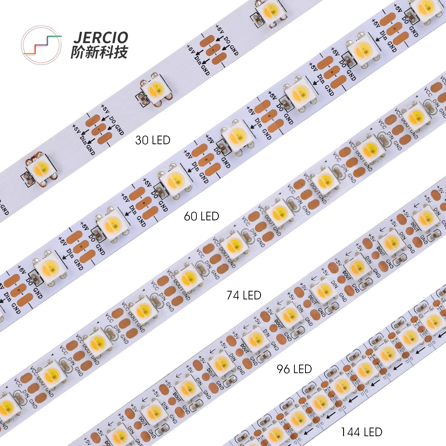 JERCIO SK6812 / WS2812 / XT1511-WWA Warm White Cool White Amber 5050 SMD High Flux Addressable Flexible LED Strip Light