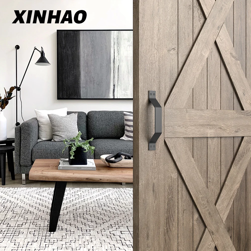 Rustproof Barn Door Cast Iron Pull Handle for Wooden Sliding Door Cabinet Pull,door & Window Handles Graphic Design Steel Black