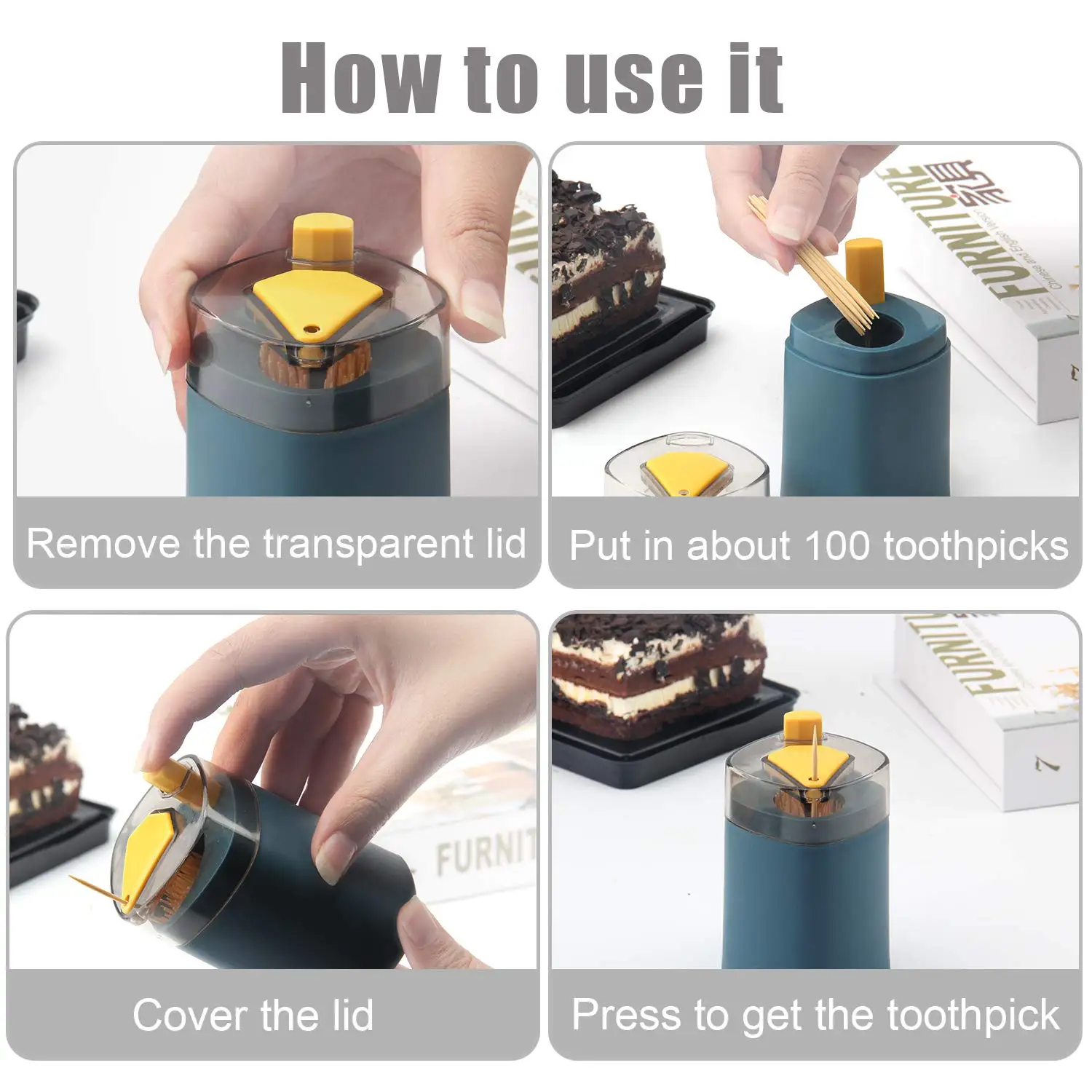 Hot Sale Creative Automatic Pressing Modern Style Type Toothpicks Holder Self-pressing Holder Toothpick Dispenser